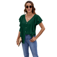 thumbnail image 1 of Blusas Informales Elegantes para Mujer, Blusas con Cuello en V, Botones y Mangas con Volantes. Verde Oscuro XL, 1 of 10