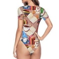thumbnail image 4 of Easygdp Gnomes Books Tea Cups Women's One-Piece Swimsuit Slim Fit Crew Neck Bodysuit Athletic Swimwear with Concealed Buckle - Medium, 4 of 9