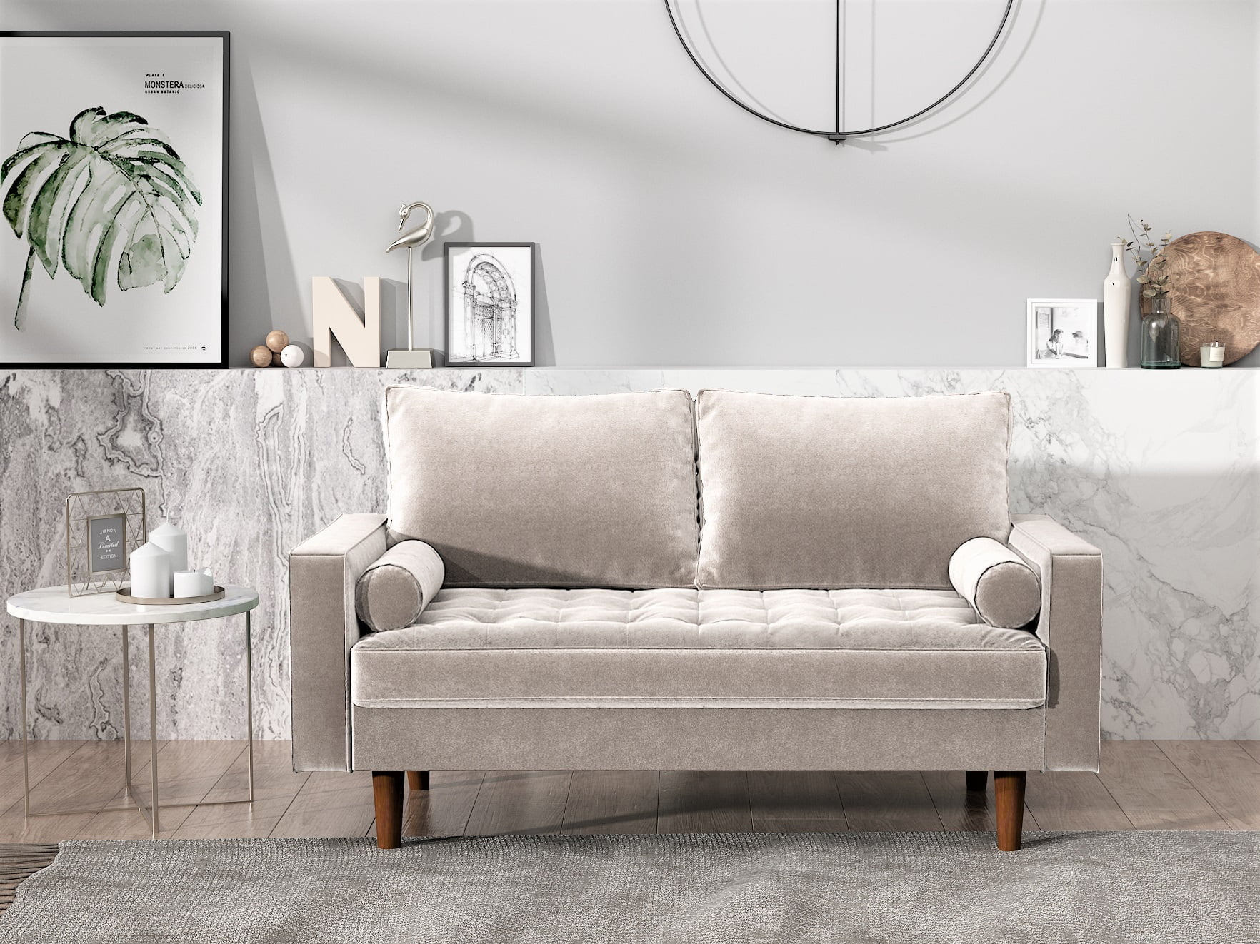 US Pride Furniture Mac Velvet 2-Seater Living Room Loveseat, Beige