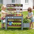 thumbnail image 4 of Gymax Outdoor Wooden Mud Kitchen Set Play Kitchen w/ Running Water Faucet Tank Brown & Blue, 4 of 10