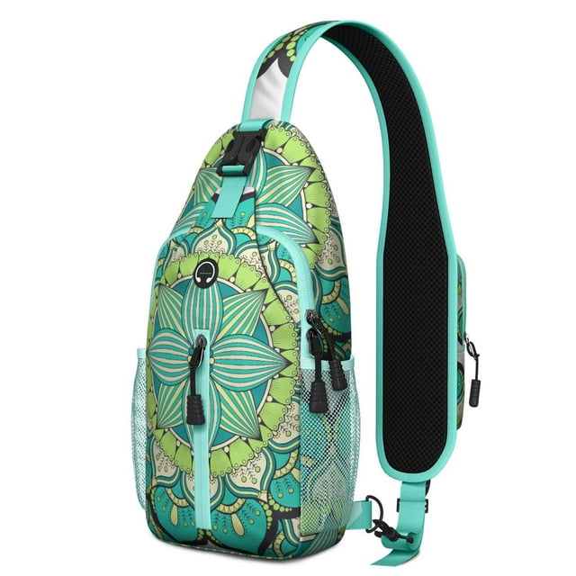 Sac à Dos Sling Mandala Ethnique avec Motif Fusion Symétrique, Sac de Jour Bandoulière Léger et Durable, Sangle Ajustable, Multiples Compartiments pour Usage Extérieur et Voyage