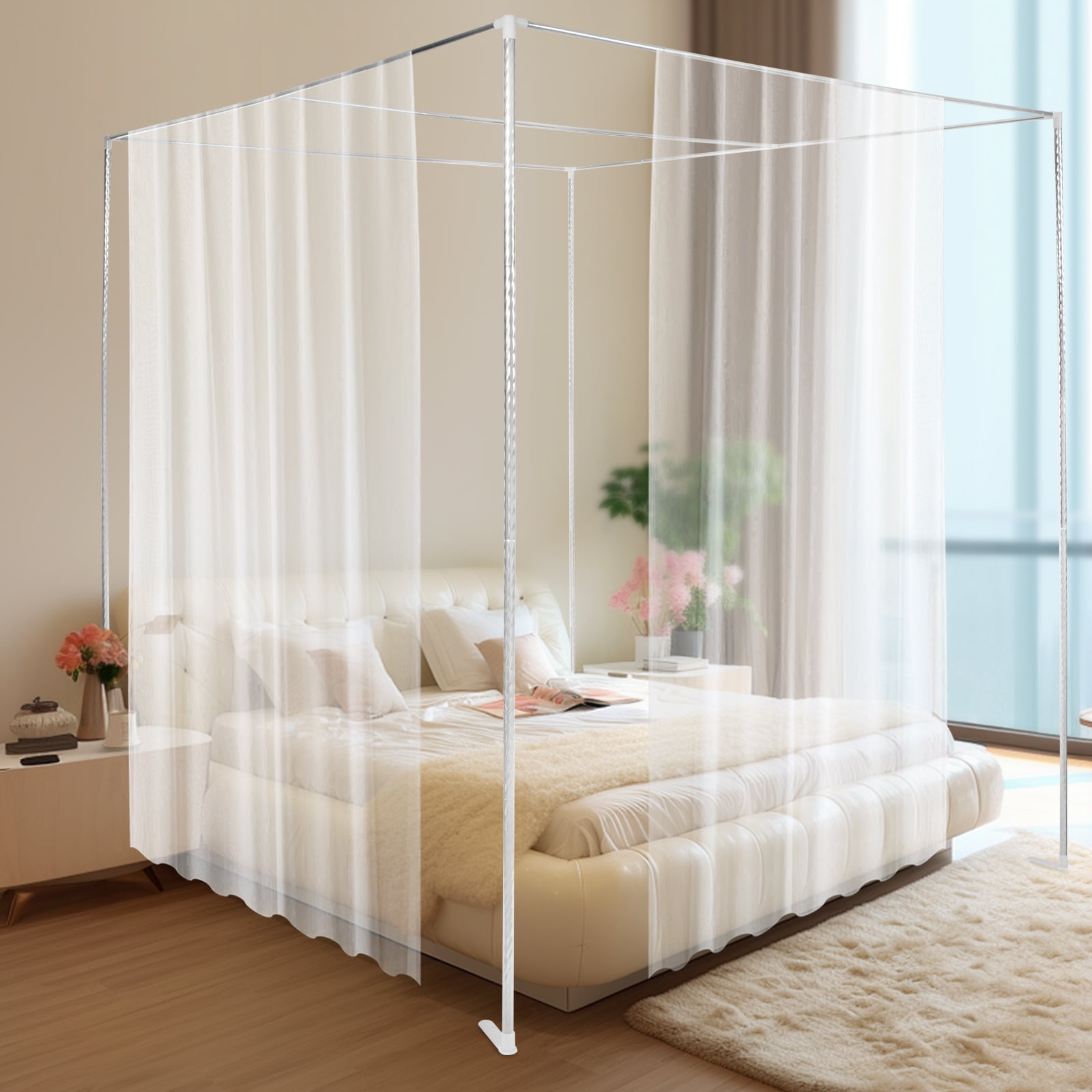 Peakora Canopy Bed Frame Mosquito Netting Canopy Frame Stainless Steel Fit for Most Beds Not Exceeding 6.56 * 6.56 Feet