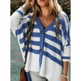 thumbnail image 4 of Women'S Cardigan Sweater Casual V Neck Buttoned High Low Sweater Cardigan Striped Long Sleeve Daily Outwear Blue XL, 4 of 8