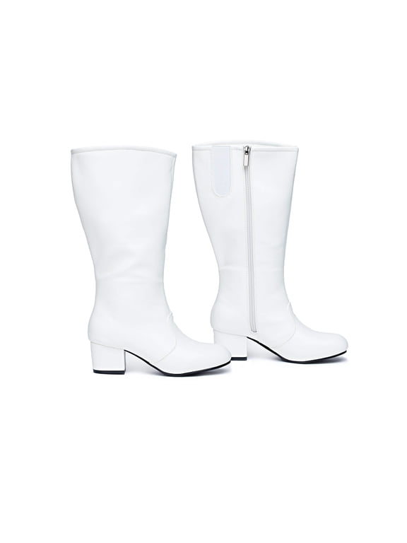 Danz N Motion Parade Boots Womens Dolly 2" Heel Knee High White 533