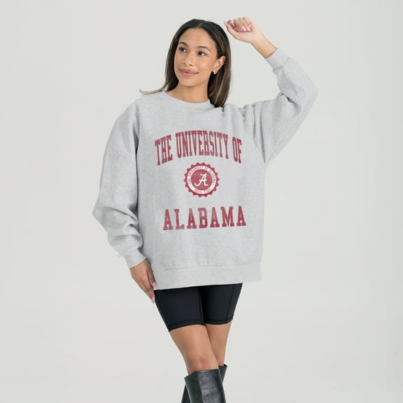 Women's Gameday Couture Steel Alabama Crimson Tide Oversized Good Vibes Premium Fleece Drop Shoulder Pullover Sweatshirt