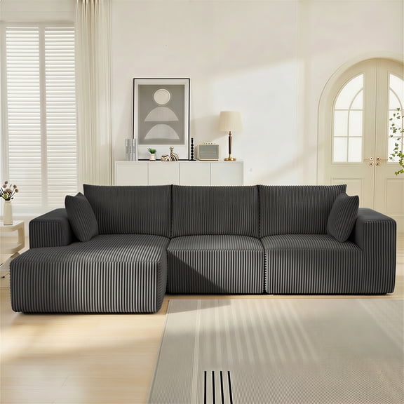 Eyisean 109" Modular Sectional Couches Sofa, Corduroy L Shaped Boneless Couches with Deep Seat & Oversized Chaise, Comfy Cloud Couch for Living Room Bedroom, No Assembly