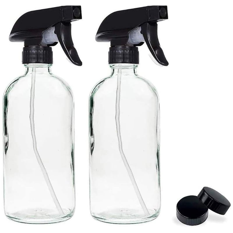 Clear 16OZ Refillable Container Spraying Bottle for Essential Oils,Cleaning Durable Trigger Sprayer Mist Stream Belucky 2 Pcs 500ML Glass Spray Bottles with White Nozzle 