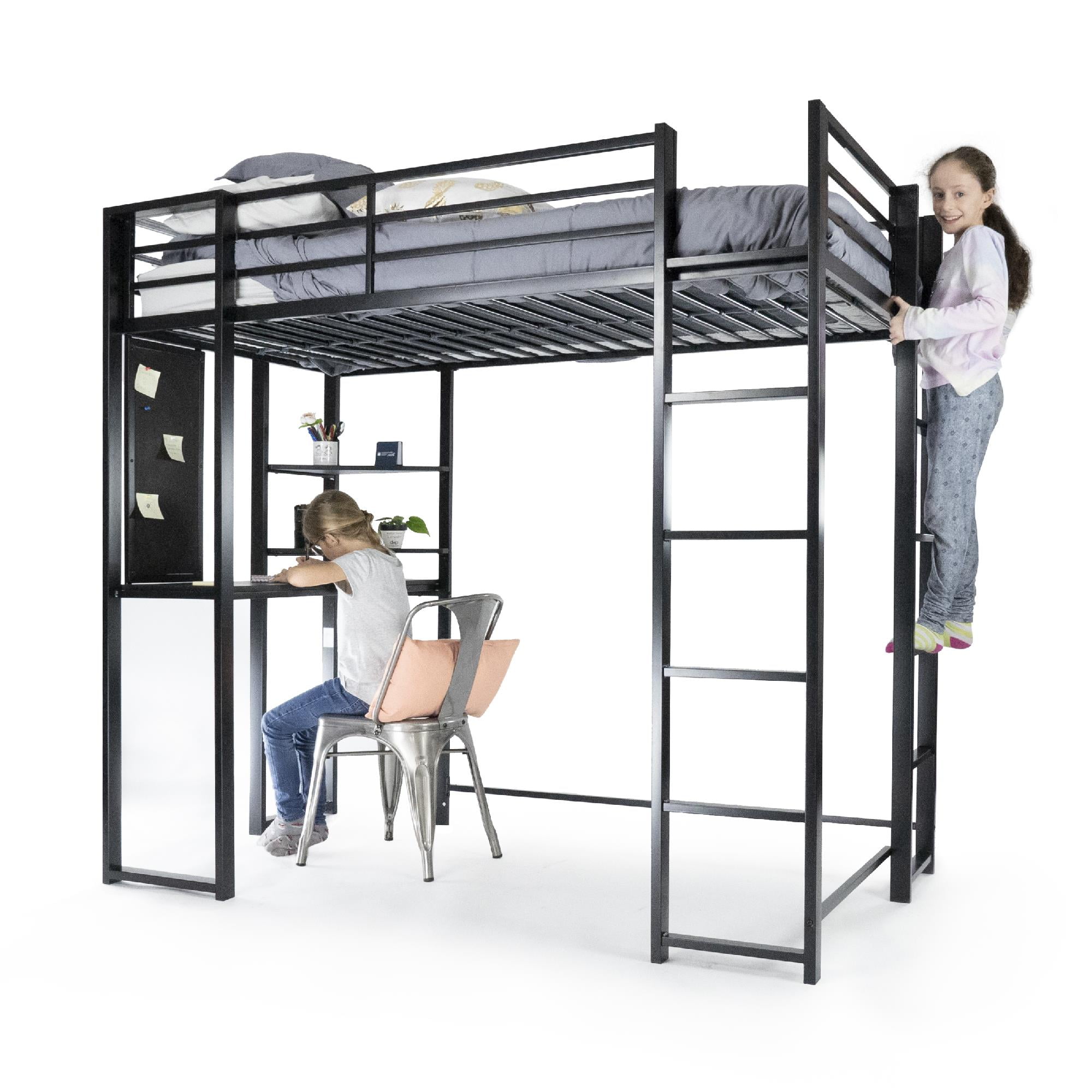 Dhp Abode Twin Metal Loft Bed Over Workstation Desk Silver Walmart Com Walmart Com