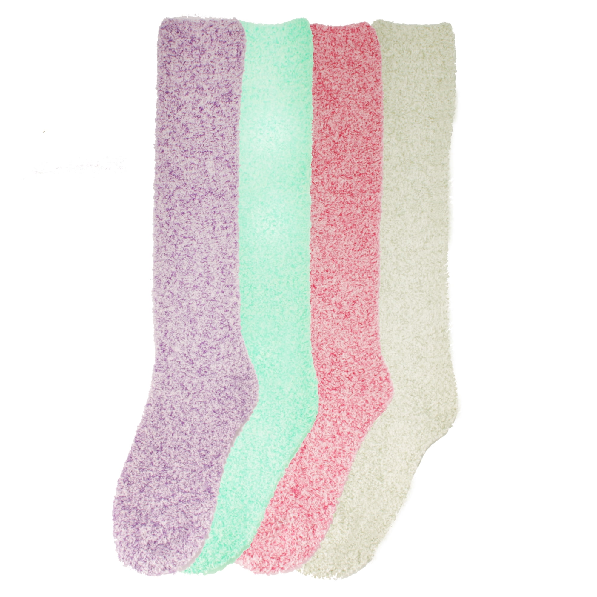 Women's Fuzzy Feather Soft Cozy Knee High Socks - Assortment 4A - 4 Pairs -  Size M/L (4-10) 