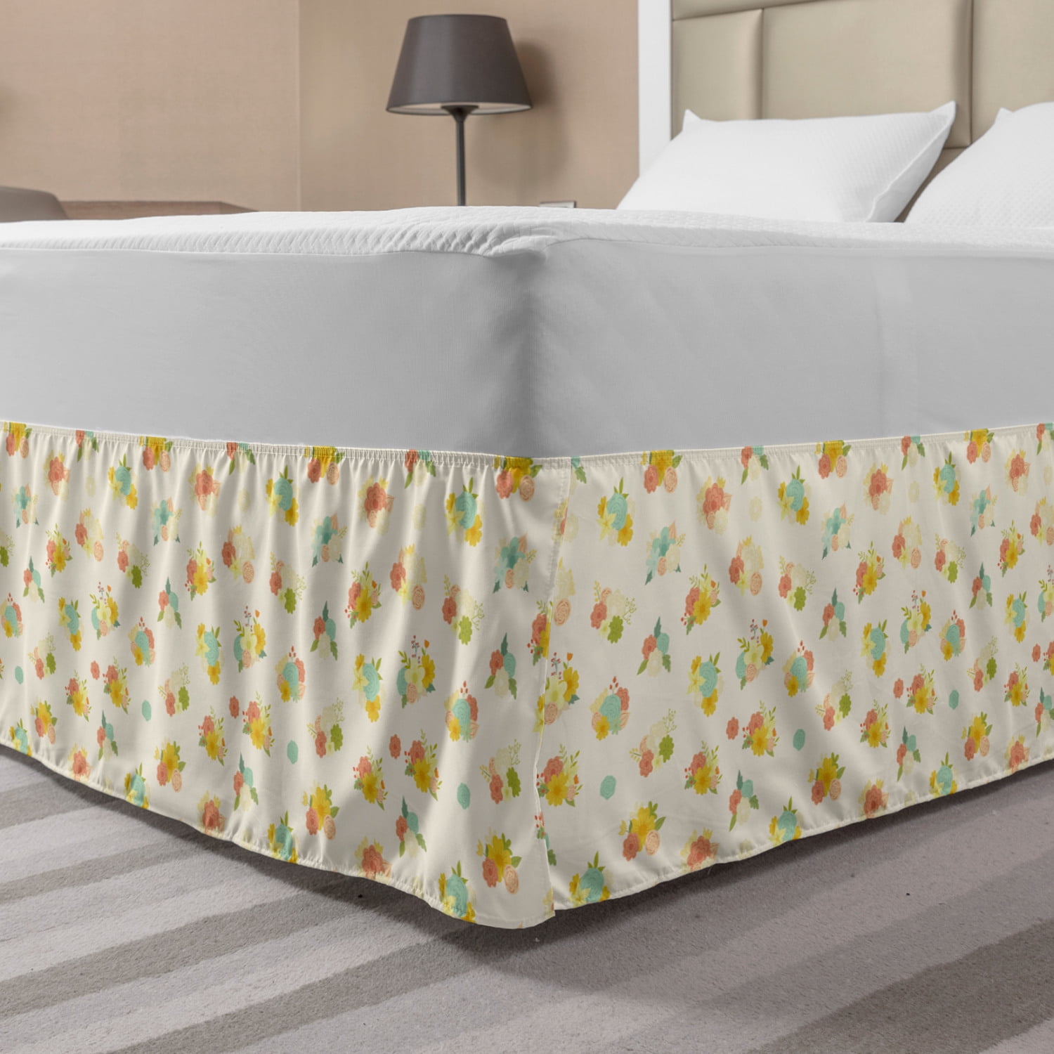 Floral Bed Skirt, Nostalgic Floral Nosegay Arrangement with Various