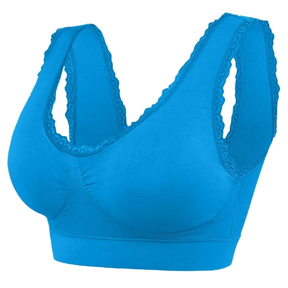 Mrat Wireless Bras for Large Breasted Women Cotton Bralette Women Push-Up Bra Style M-223 Big & Tall Size Soft Bra Female V-Neck Hook and Eye Bra Closure Lace Bralette Blue XXL