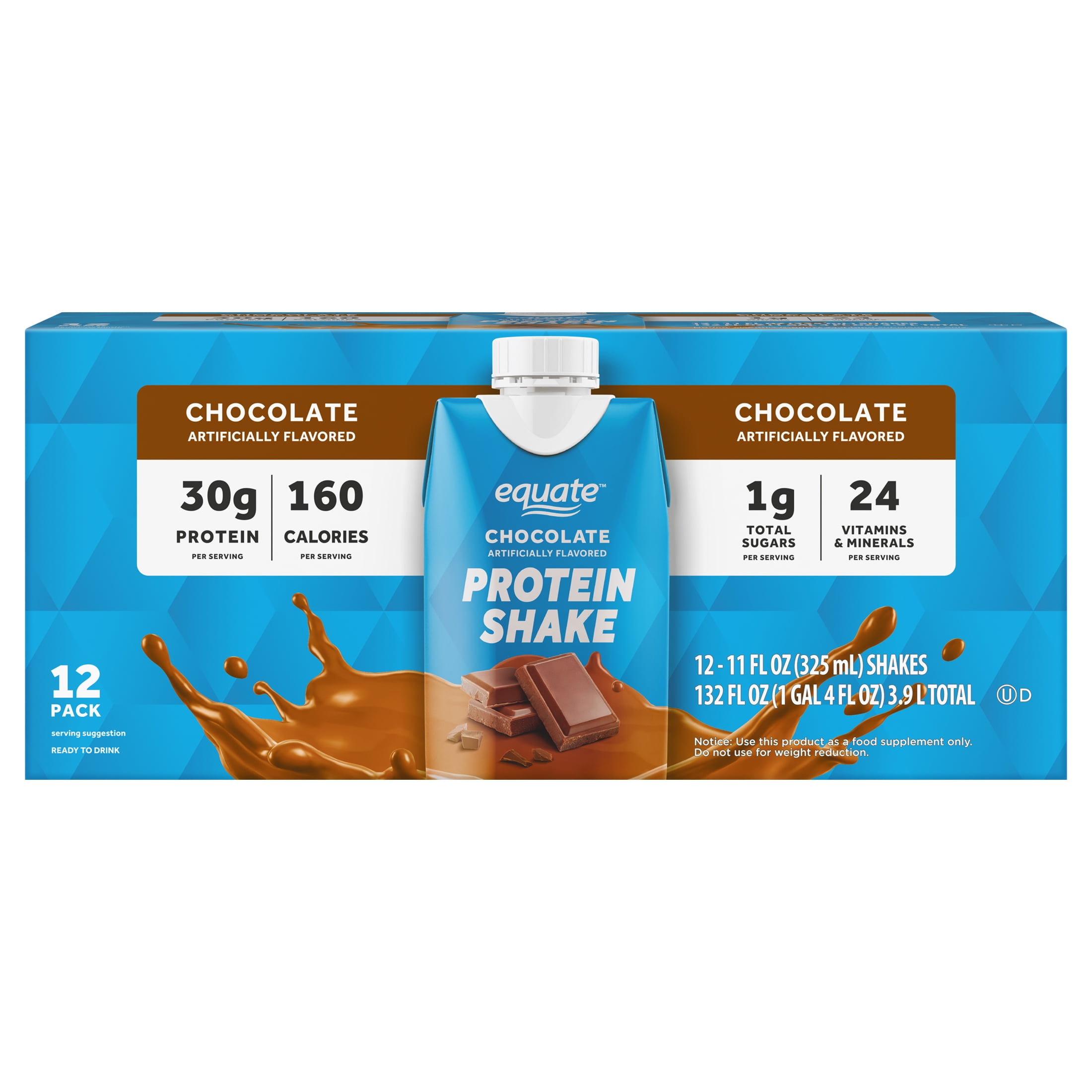 Equate Protein Shake, Chocolate, 11 fl oz, 12 Count