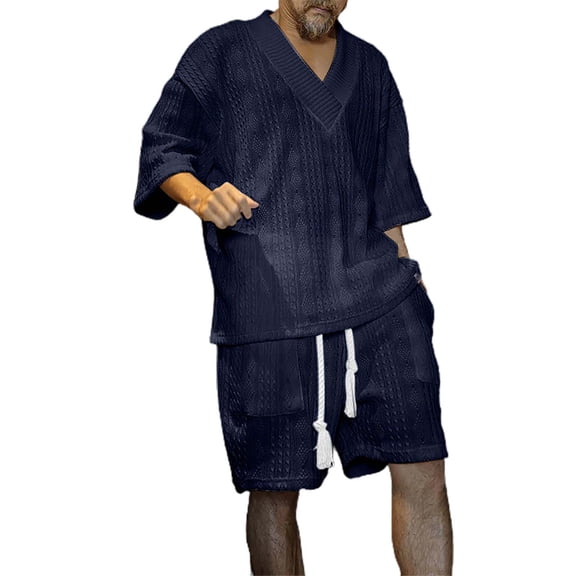 Baqcunre Track Suits For Men Set Men'S Knitted Breathable Anti Wrinkle Two Piece Breathable Suit Rolled Sleeve Shirt Pants Set Mens Outfits Tops For Men Blue L