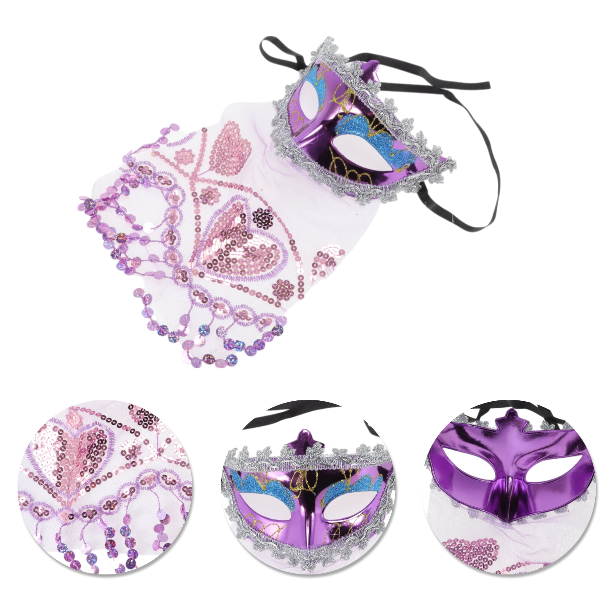 Unique Bargains 1 Pack Elegant Veiled Half Face Party Mask Purple