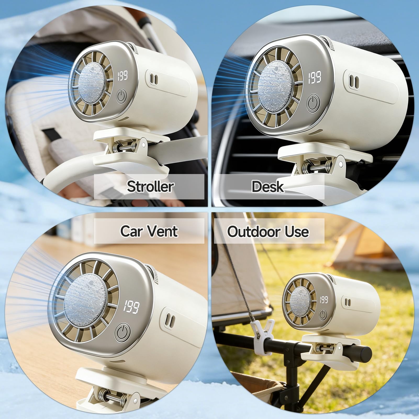 Car Clip on Fan Air Conditioner with LED Display, portable stroller fan, rechargeable desk fan, clip on air conditioner for car cooling fan, rechargeable clip on fan for car fans that blow cold air