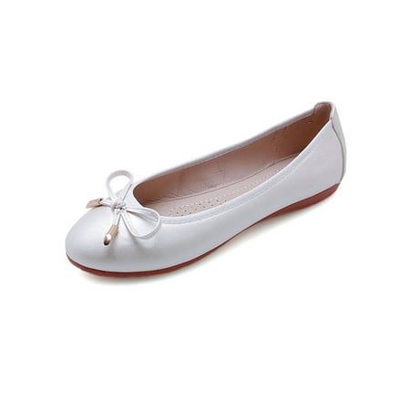 

Rotosw Womens Flats Round Toe Ballet Flats Slip On Shoes Ballerina Flats with Bows Casual Shoes Dance Breathable Flat Shoes Dress Shoes Flats for Women White 7