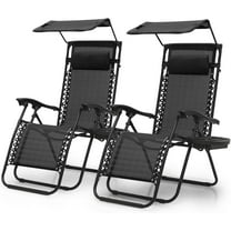 NALYL Zero Gravity Chair with Canopy Set of 2, Reclining Outdoor Patio Lounge Chair, Folding Anti Gravity Recliner, Portable Lounger with Removable Cup Holder Side Tray and Pillow Headrest (Black)