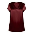 thumbnail image 4 of yillto Women's Short Sleeve Dressy Blouse Satin V Neck Casual Business Tunic Tops Fashion Work Office Shirts, 4 of 5