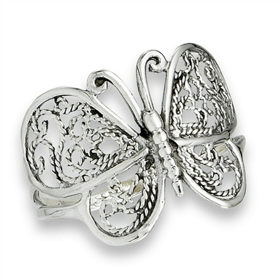 Oxidized Filigree Butterfly Rope Wings Ring .925 Sterling Silver Band Jewelry Female Male Size 8