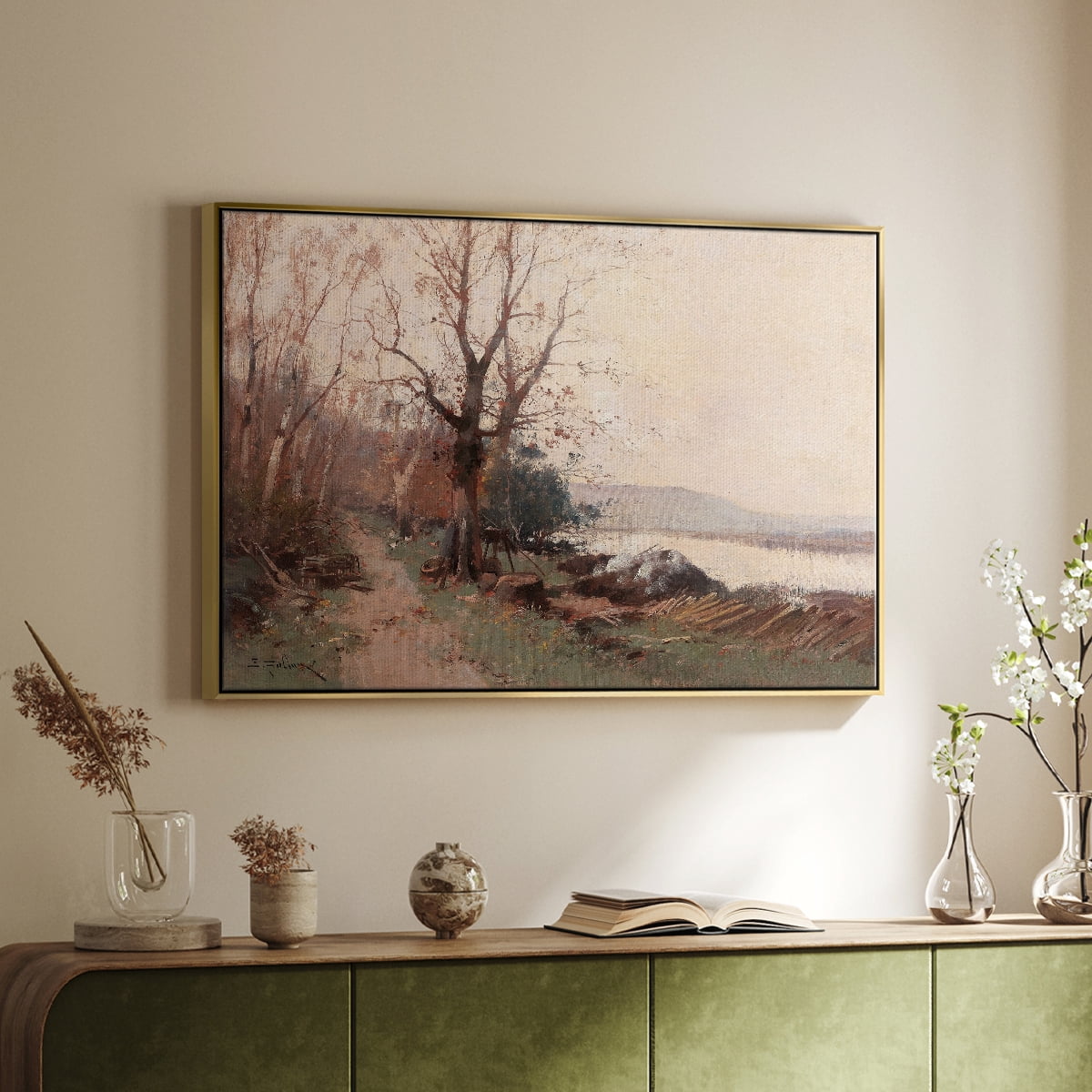 Vintage Landscape-CCCLVIII By Wexford Home Framed in Gold Wood Gallery Wrapped Canvas 27 in. x 41 in.