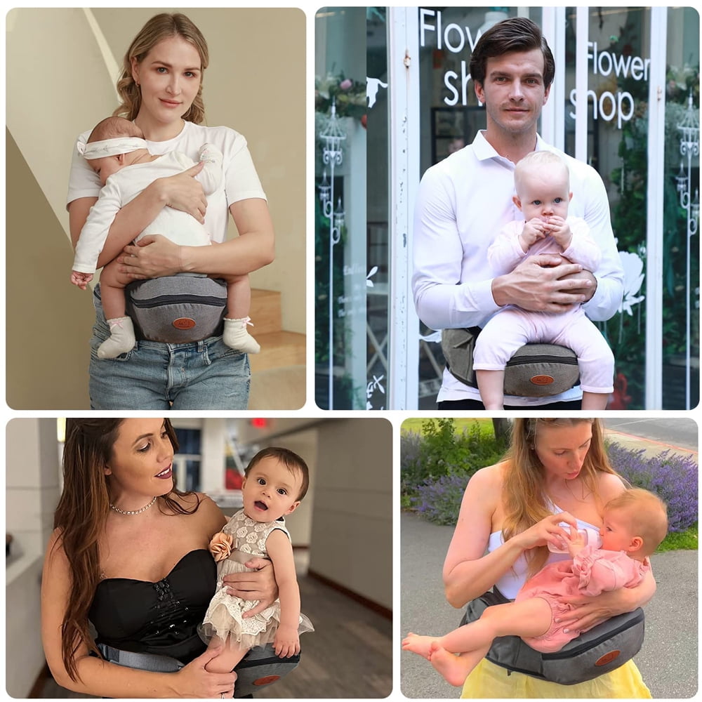 Baby Carrier, 6-in-1 Ergonomic Baby Carrier with Hip Seat Diaper Pocket Front and Back Baby Sling with Waist Stool Lumbar Support for Breastfeeding Newborn to Toddler, Up 50lbs (Gray)