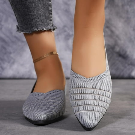 Flats for Women Comfortable Solid Color Soft Flats Square Toe Ballet Shoes Dressy Slip-ons Loafers Gray 5.5