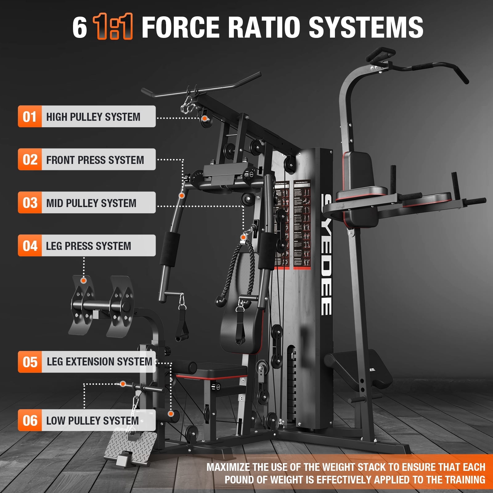 Syedee Home Gym Station, Workout Station With 150LBS Weight Stack, Home Gym Equipment With Power Tower for All Body Training