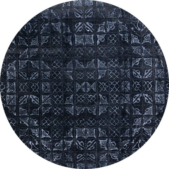 Ahgly Company Indoor Round Abstract Blue Abstract Area Rugs, 3' Round