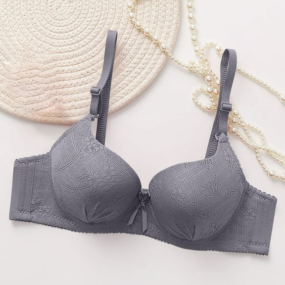 HongQid Push Up Bras for Women Gathering Bras Wirefree Everyday Bra No Underwire Comfortable Wireless Bras Plunge Gray S