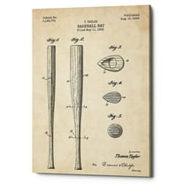 Epic Graffiti  "Baseball Bat Blueprint Patent Parchment" Giclee Canvas Wall Art, 12" x 18" 18" x 26"