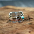 thumbnail image 2 of Turquoise Spinner Ring, 925 Sterling Silver Ring, Thin Copper Band Ring, Textured Band Ring, Hammered Ring, Wide Band Ring, Gift for her,..., 2 of 4