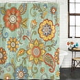 thumbnail image 2 of Teal Green Boho Floral Shower Curtain, Waterproof Shower Curtains for Bathroom, Vintage Abstract Art Ethnic Flowers Washable Fabric Bathtub Curtain Set Bath Decor with 12 Hooks Standard 72"x72", 2 of 8
