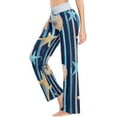 thumbnail image 3 of FREEAMG Women Pajama Pants Lounge Pants Long Stretch Comfy Sleepwear Nautical Starfish Stripe Seashell, 3 of 7