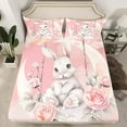 thumbnail image 2 of Feelyou White Rabbit Bunnies Twin Sheet Sets, Romantic Pink Rose Twin Fitted Sheet, Dreamy Moon Flat Sheet, Microfiber Room Decor, 3-Piece, 2 of 7