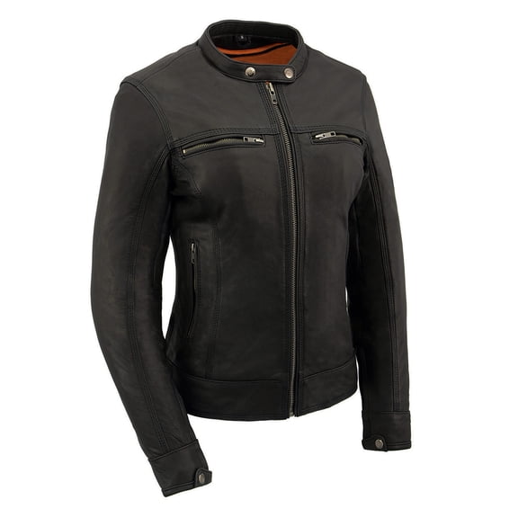 Milwaukee Leather MLL2551 Women's Scooter Black Leather Vented Lightweight Triple Stitch Motorcycle Jacket 5X-Large