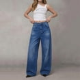 thumbnail image 2 of Miluxas Vintage High Waisted Studded Wide Leg Jeans for Women Rhinestone Rivet Baggy Washed Denim Pants Y2K Streetwear with Pockets Blue, 2 of 9