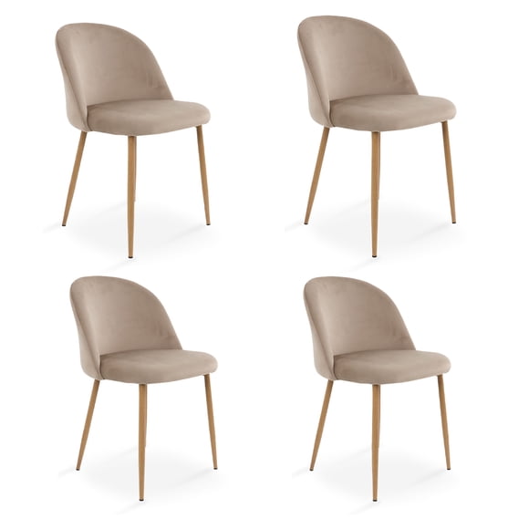 Sillas de Comedor de Terciopelo con Patas de Acero Acabado Tipo Madera Estilo Moderno - Sillas de Comedor Tapizadas Minimalista con Relleno Suave Set 4 Piezas Taupe