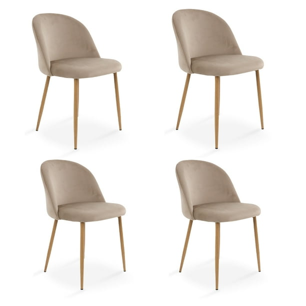 Sillas de Comedor de Terciopelo con Patas de Acero Acabado Tipo Madera Estilo Moderno - Sillas de Comedor Tapizadas Minimalista con Relleno Suave Set 4 Piezas Taupe