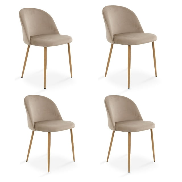 Sillas de Comedor de Terciopelo con Patas de Acero Acabado Tipo Madera Estilo Moderno - Sillas de Comedor Tapizadas Minimalista con Relleno Suave Set 4 Piezas Taupe