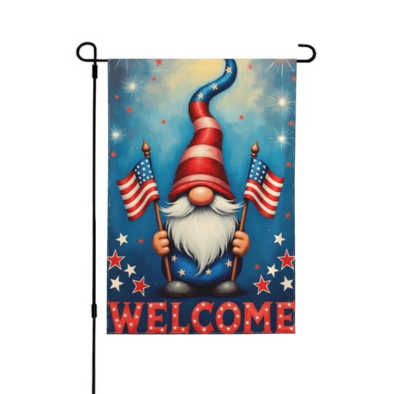 Welcome To The Fourth Of July Flag Gnome Garden Flag 12X18 Inch,Outdoor Yard Patriotic Independence Day Garden Flag Decoration