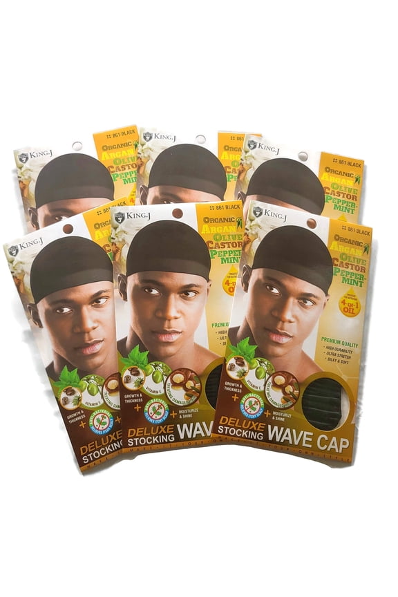 Healthy Treated Wave Deluxe Stocking Wave Cap Black (6 Packs)