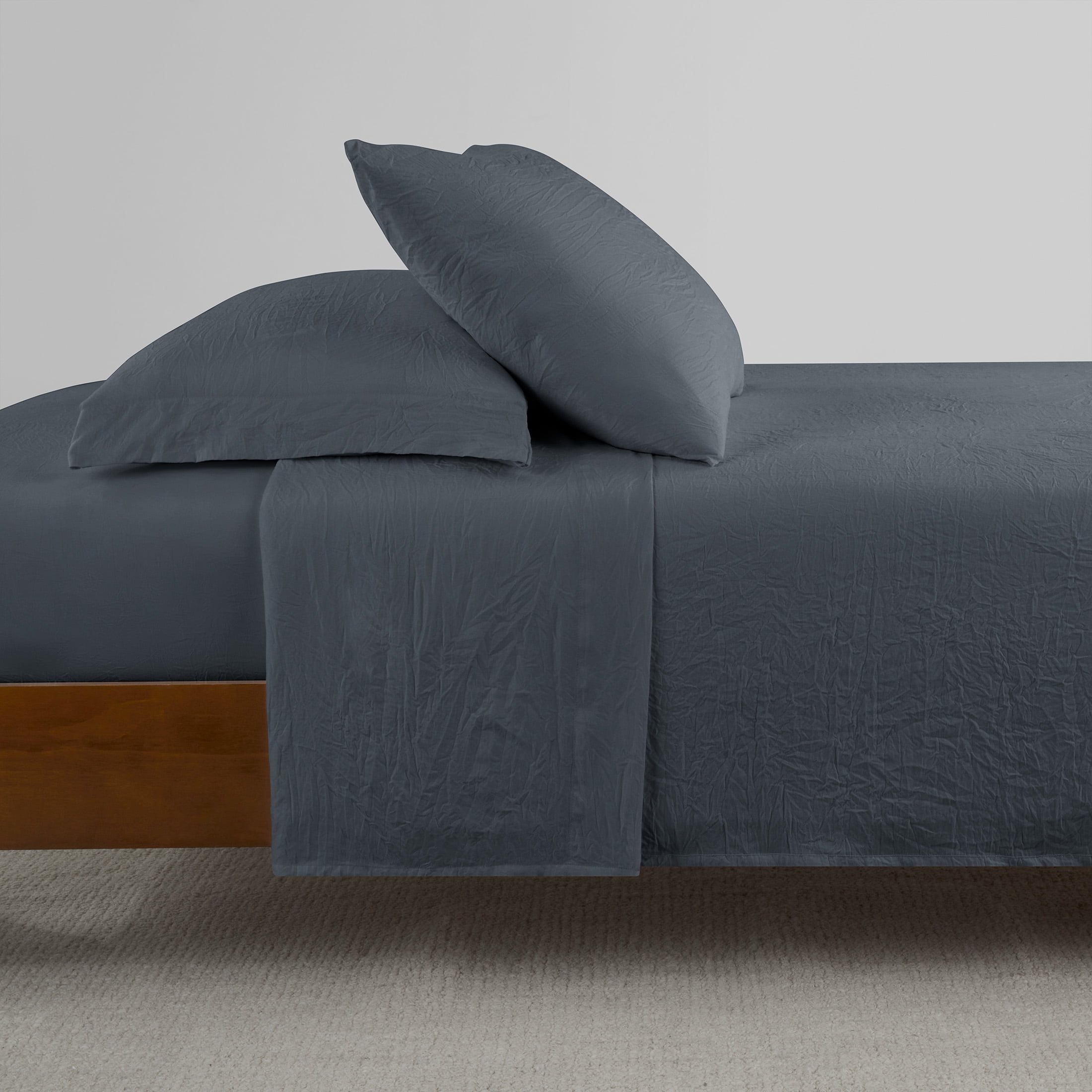Mainstays Enzyme Washed Microfiber Bed Sheet Set, Grey Stone, Full, 4 Pieces