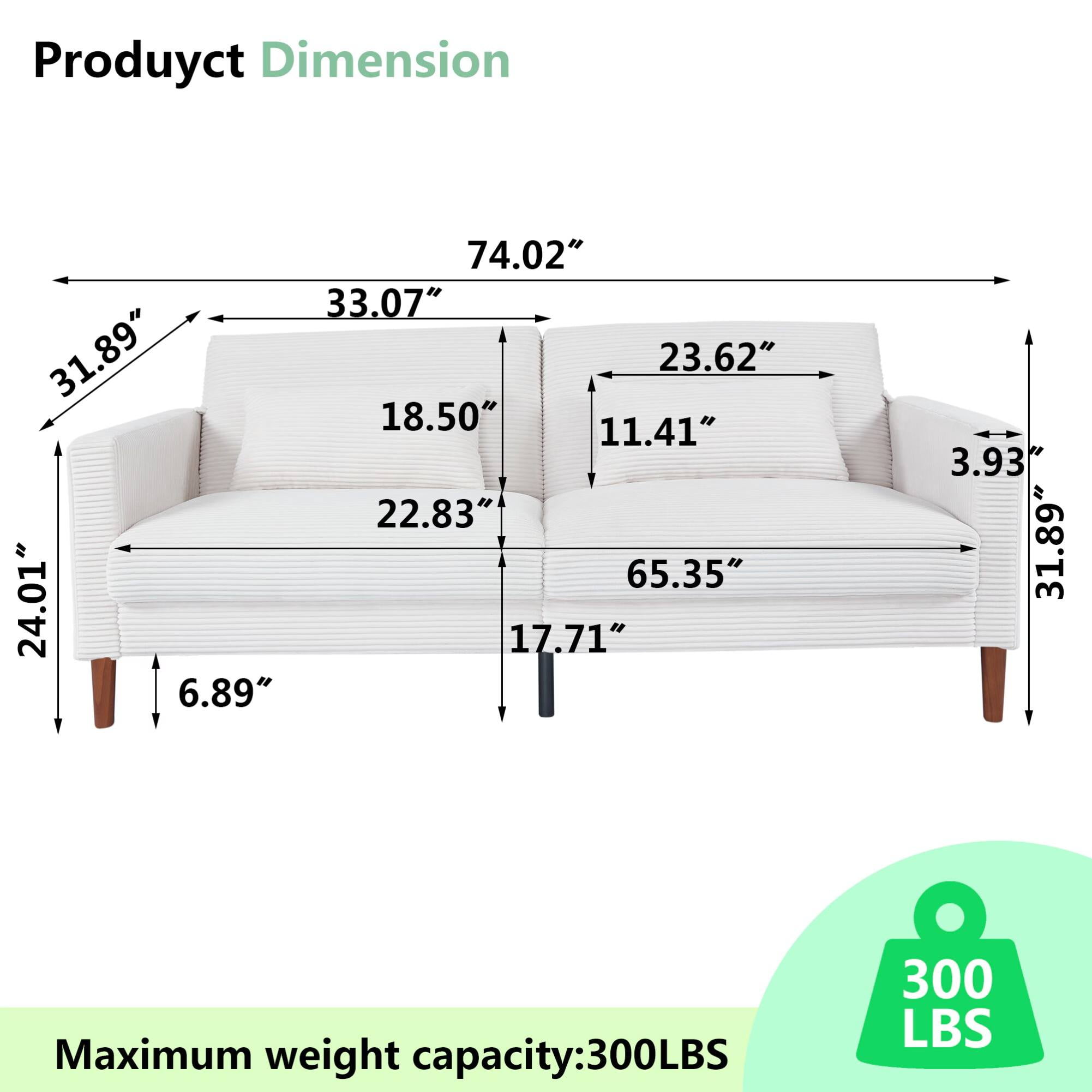Comfy Futon Sofa Corduroy Loveseat Couch with Pillow Cushion, Modern Sleeper Sofa Couch with Solid Leg for Living Room,Bedroom, Beige