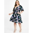 thumbnail image 4 of Rosegal Women Casual Flutter Sleeve Floral Print Plus Size Midi Dress Black S, 4 of 7