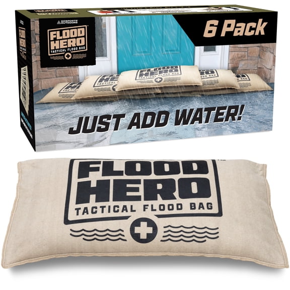 Flood Hero Water Activated Sandbags for Flooding- 6 Pack Bag Barriers of Sand Gel