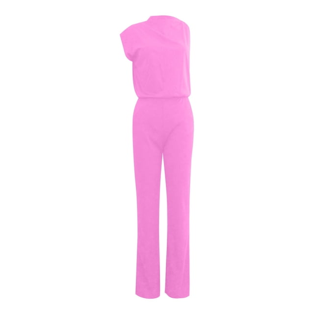 Women's Solid Color Jumpsuit Straight Pants - Polyester Spandex, Spaghetti Strap, Wide Leg, Casual Loose Fit Design