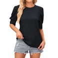thumbnail image 4 of Tfken Summer T-Shirts For Women Half Sleeve Crew Neck Solid Color Tops Trendy Daily Wear Female Leisure Shirts Black, 4 of 4