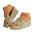 thumbnail image 3 of DAFEI Womens Sandles Wide Size European and Summer New Thick Soled Linen Rope Woven Beach Slippers for Women, 3 of 8