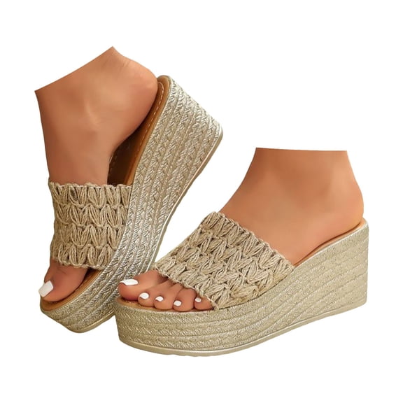 Mostsola Slippers for Women Platform Sandals Woven Band Open Toe Wedge Sandals Slip on Beach Shoes