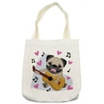 thumbnail image 1 of Pug Tote Bag, Pug Dog Playing Guitar Singing with Pink Hearts Funny Animal Cartoon, Cloth Linen Reusable Bag for Shopping Books Beach and More, 16.5" X 14", Cream, by Ambesonne, 1 of 2